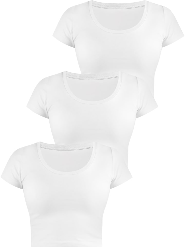 3 x Damen crop T-Shirt Nantes in Weiß