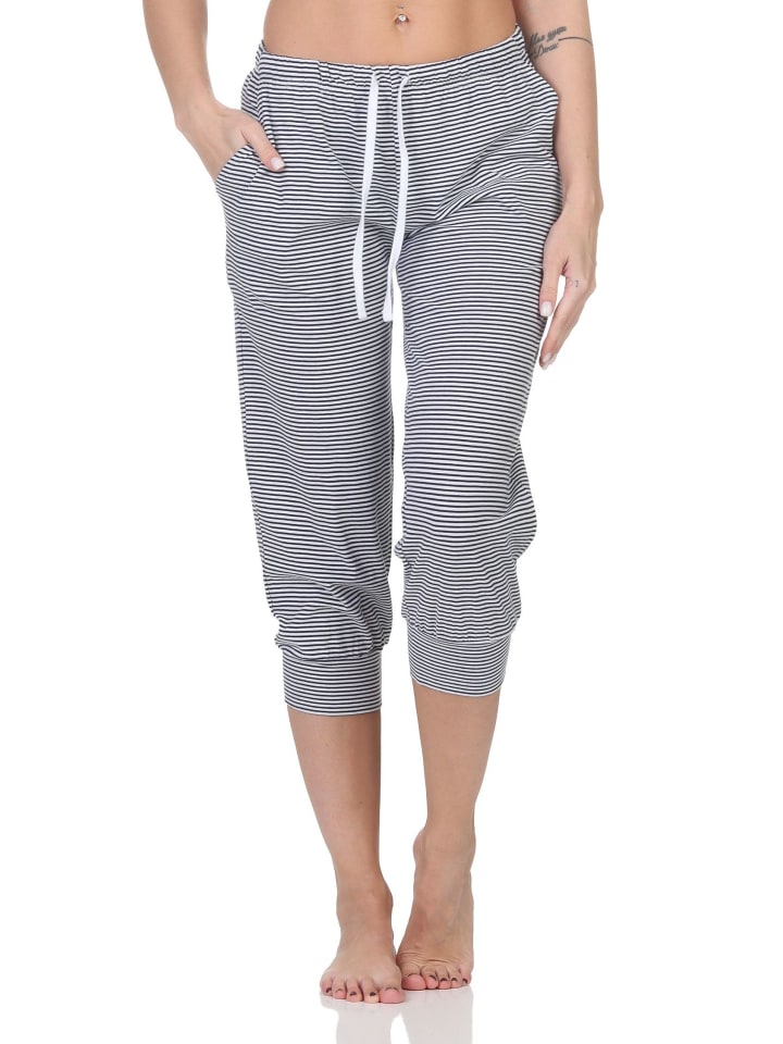 Damen Pyjama Capri-Hose kurz Mix & Match in marine