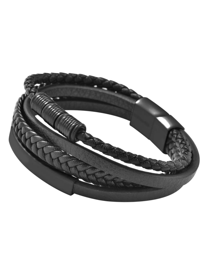 Unisex Armband aus Leder 23 cm in schwarz