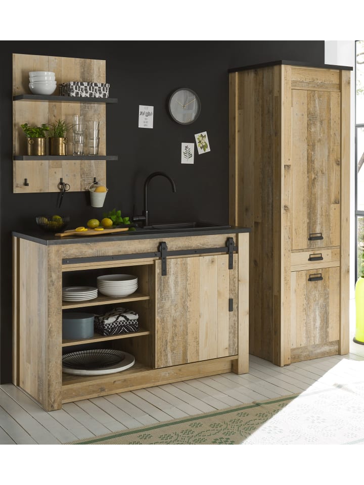 Küchenblock in Used Wood Vintage 210 cm, Schrank Set 3-teilig mit Soft-Close