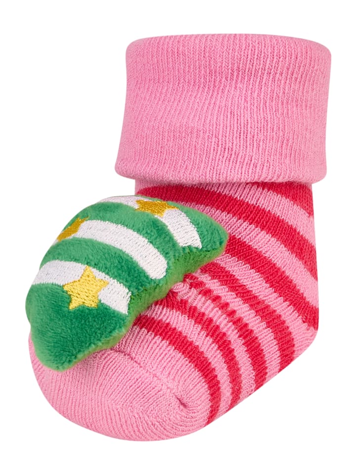 Baby Rasselsocken Tannenbaum in geranie