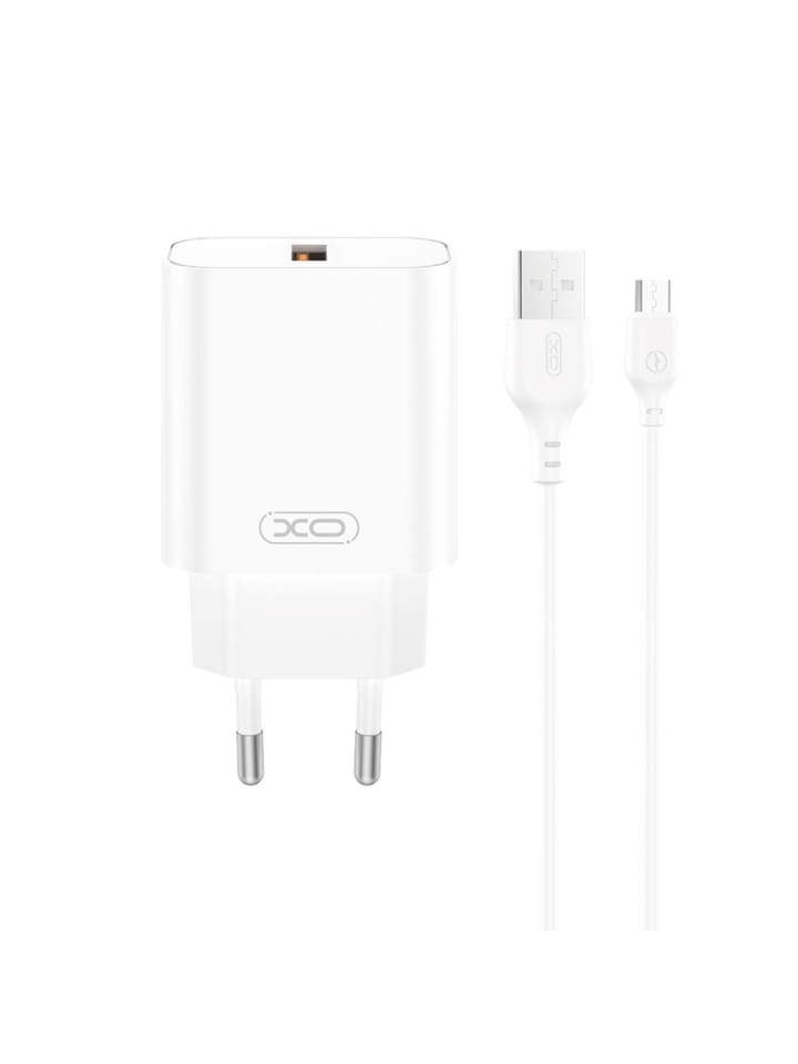 XO Wandladegerät CE33 QC 18W 1x USB weiß + USB-C-Kabel