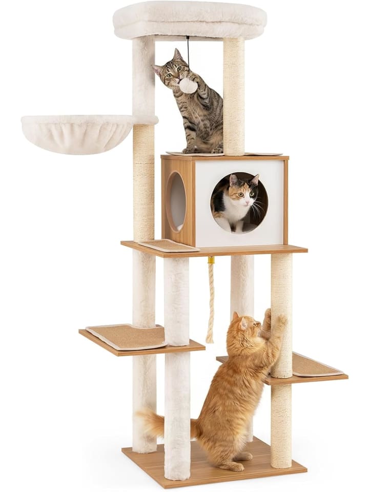 Kratzbaum Holz 148 cm in Beige