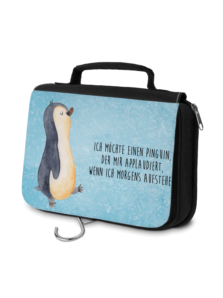 Kulturbeutel Pinguin mHerzieren mit Spruch in Eisblau