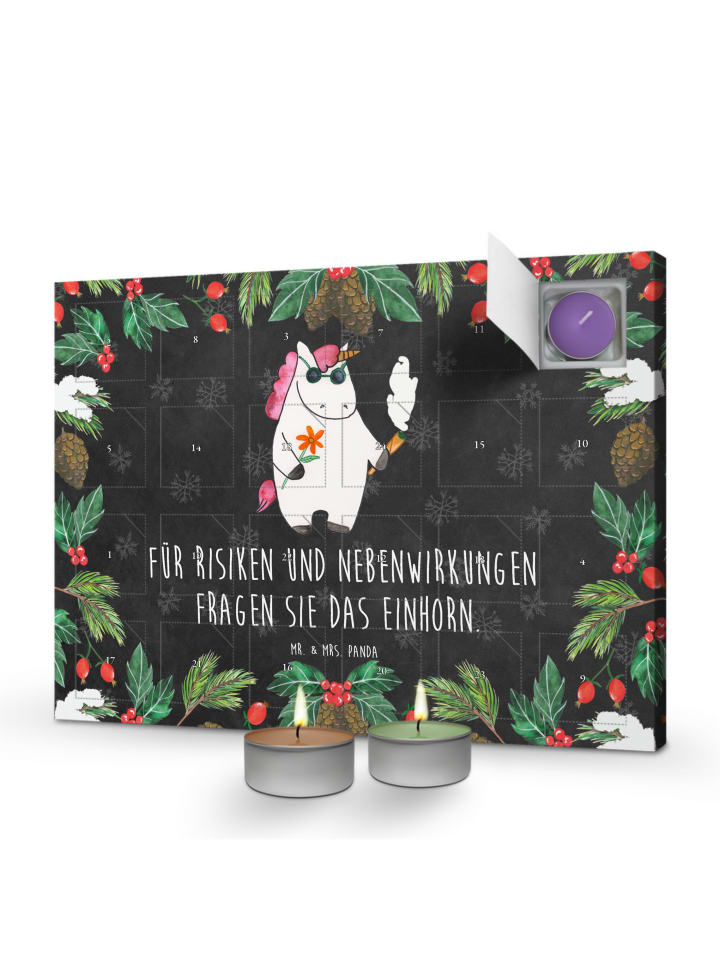 Adventskalender Einhorn Woodstock mit Spruch in Kreidetafel