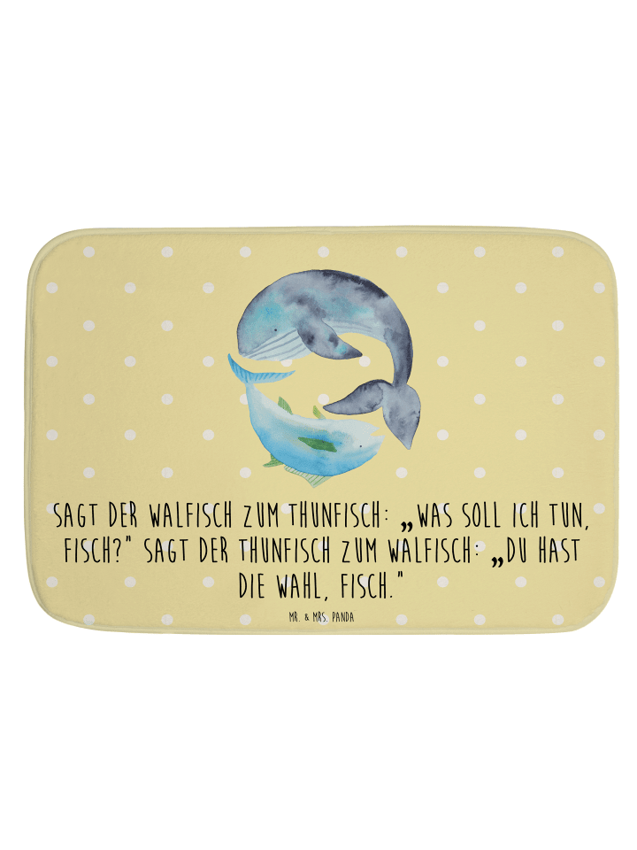 Badezimmermatte Walfisch Thunfisch mit Spruch in Gelb Pastell