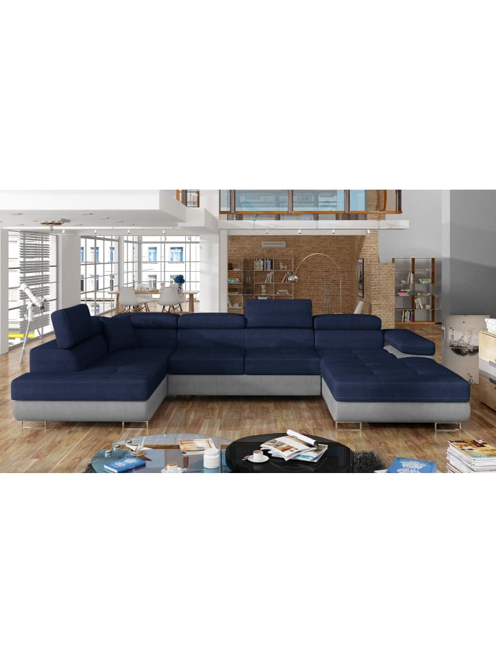 Rodri Recamiere Links in Navyblau - (L) 202 x (B) 345 x (H) 90 cm