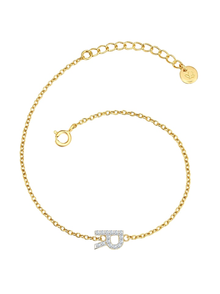 Armband Buchstabe R aus Sterling Silber mit Zirkonia in gelbgold