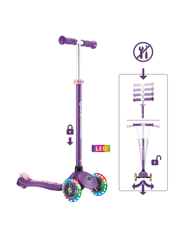 Scooter PRIMO PLUS LIGHTS Roller in lila, mit Leuchtrollen