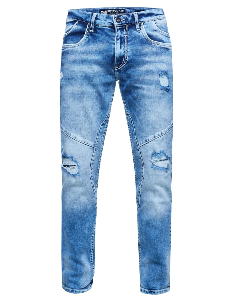 Jeans Hose "NISHO" Straight-Fit Biker Cotton-Stretch in Blue Used