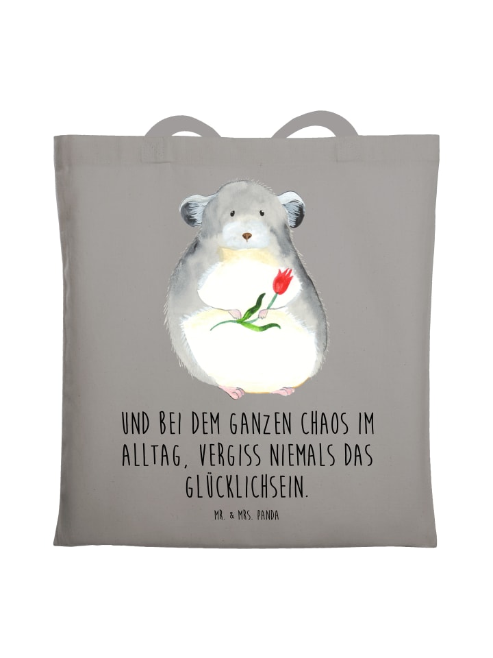 Shopping Tasche Chinchilla Blume mit Spruch in Light Grey