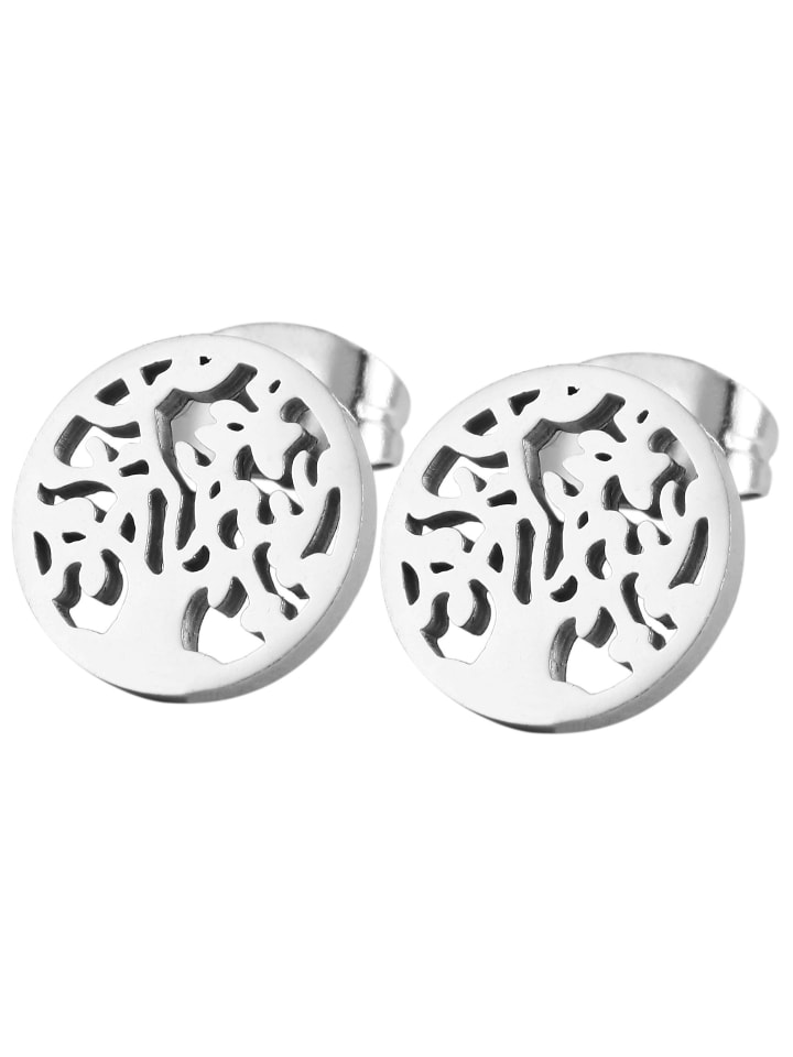 Damen Ohrringe – Ohrstecker Lebensbaum aus Edelstahl in silber
