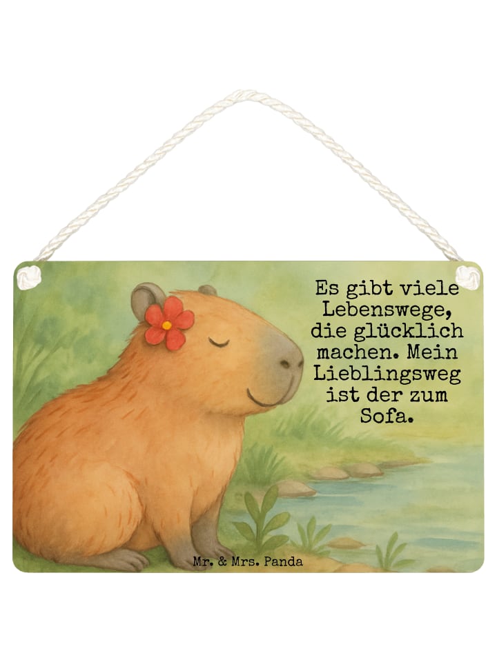 Wandbild Holz Capybara Blume Design mit Spruch in Weiß
