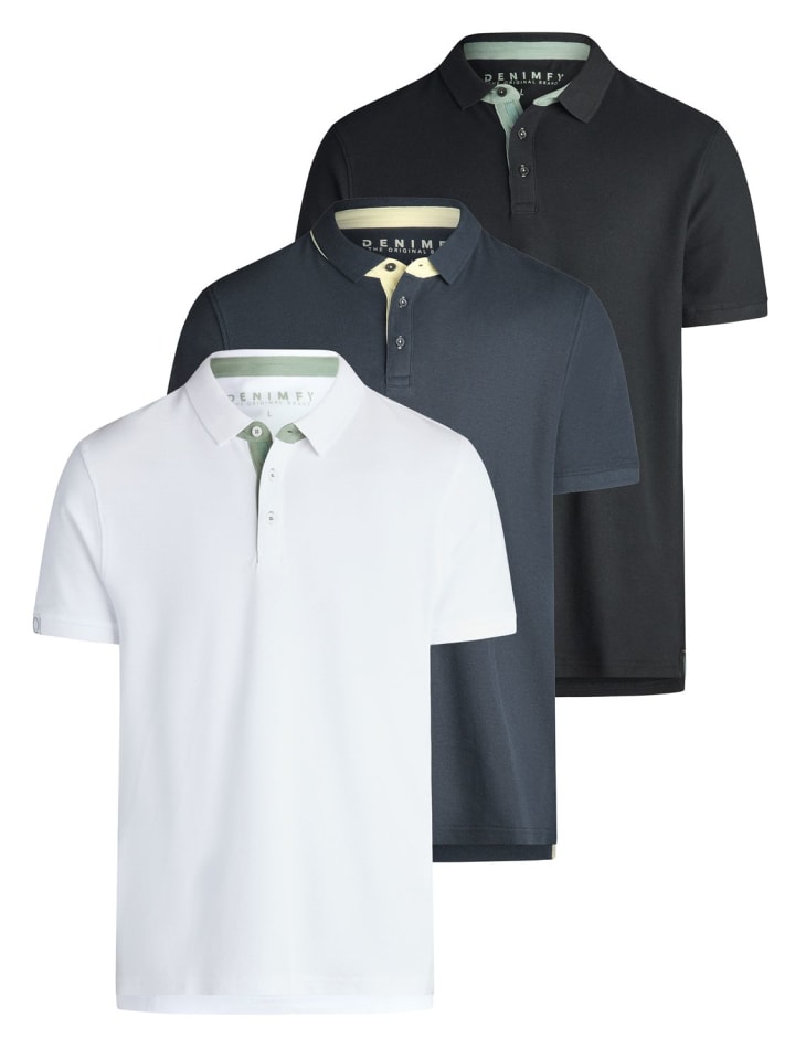 Poloshirt Herren Polohemd DFRay 3er Pack Regular Fit in Mehrfarbig