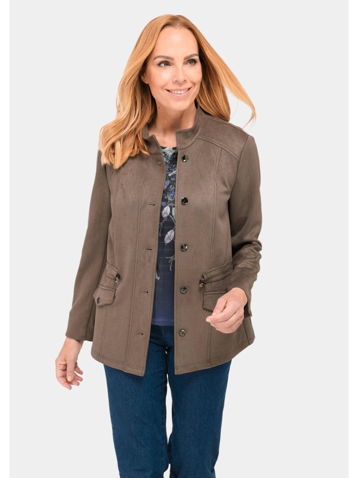 Kurzgröße:  Blazer in weicher Velourslederoptik in taupe