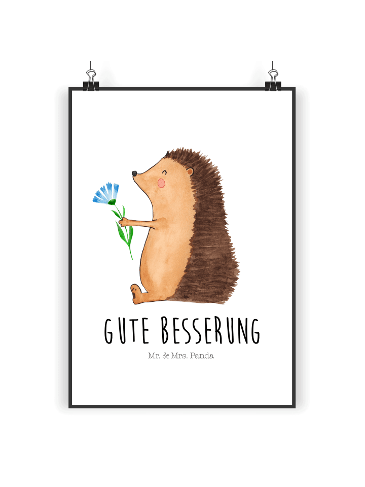 Plakat Igel Blumen mit Spruch in Weiß