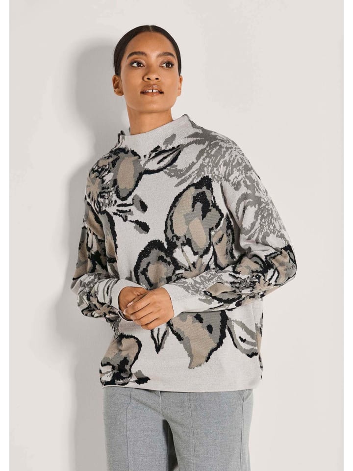 Langarm Pullover mit floralem Muster in silbergrau / multicolor