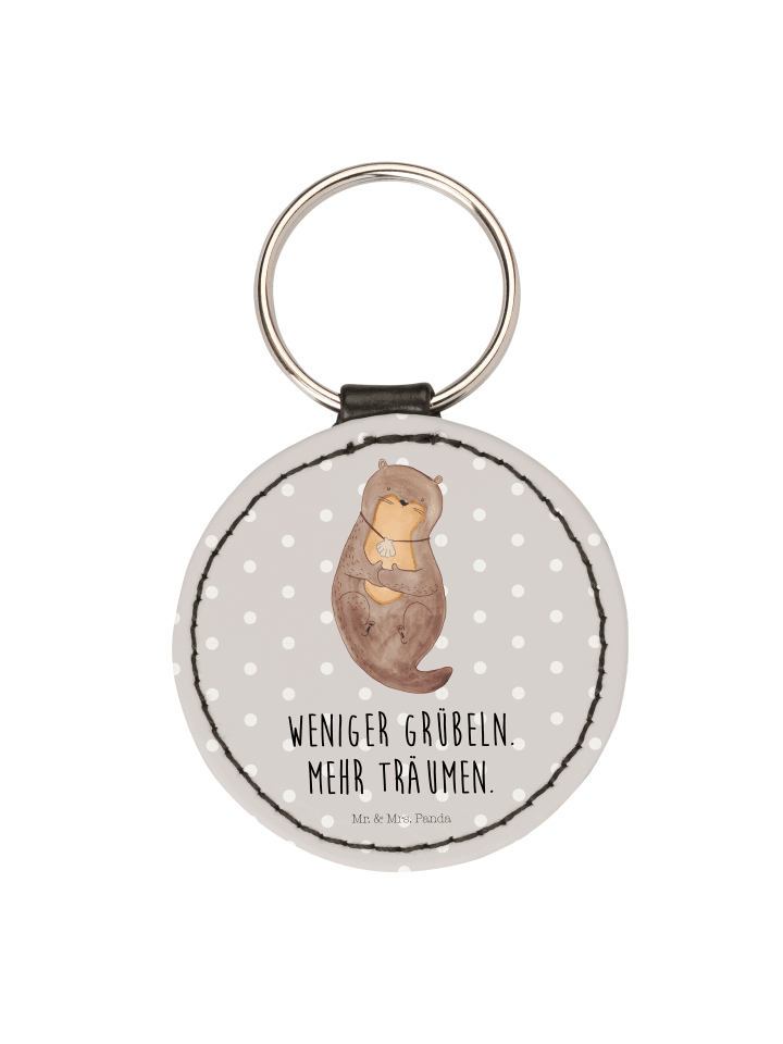 Schlüsselanhänger Otter Muschel mit Spruch in Grau Pastell