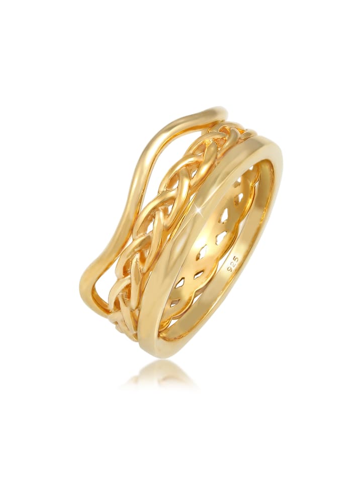 Ring 925 Sterling Silber Knoten, Wellen, Ring Set, Twisted in Gold