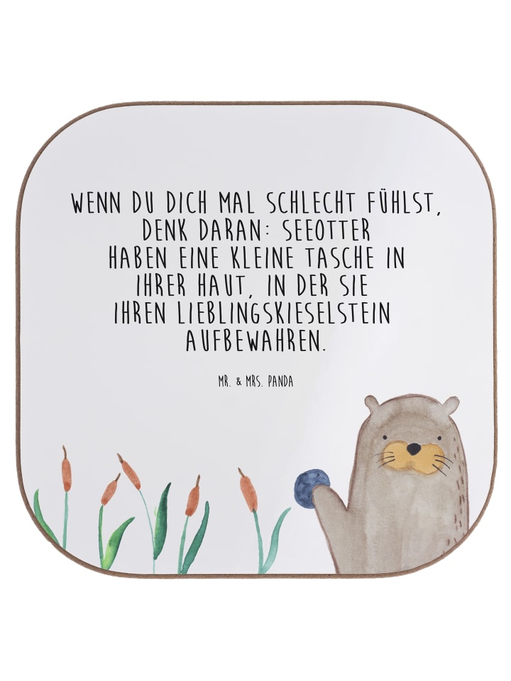 Untersetzer Otter Stein mit Spruch in Weiß