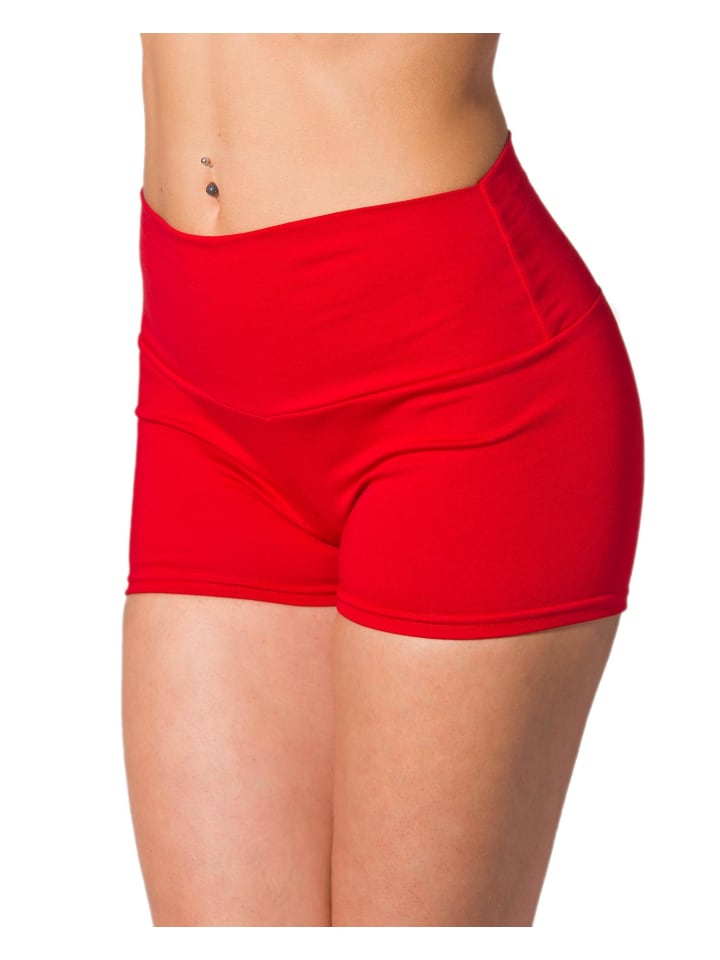 Alkato Damen Sport Shorts mit Hohem Bund in rot Modell 2