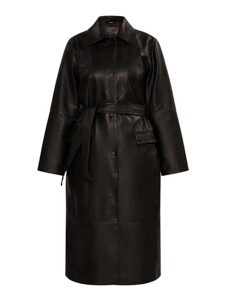 Damen Ledermantel in Schwarz
