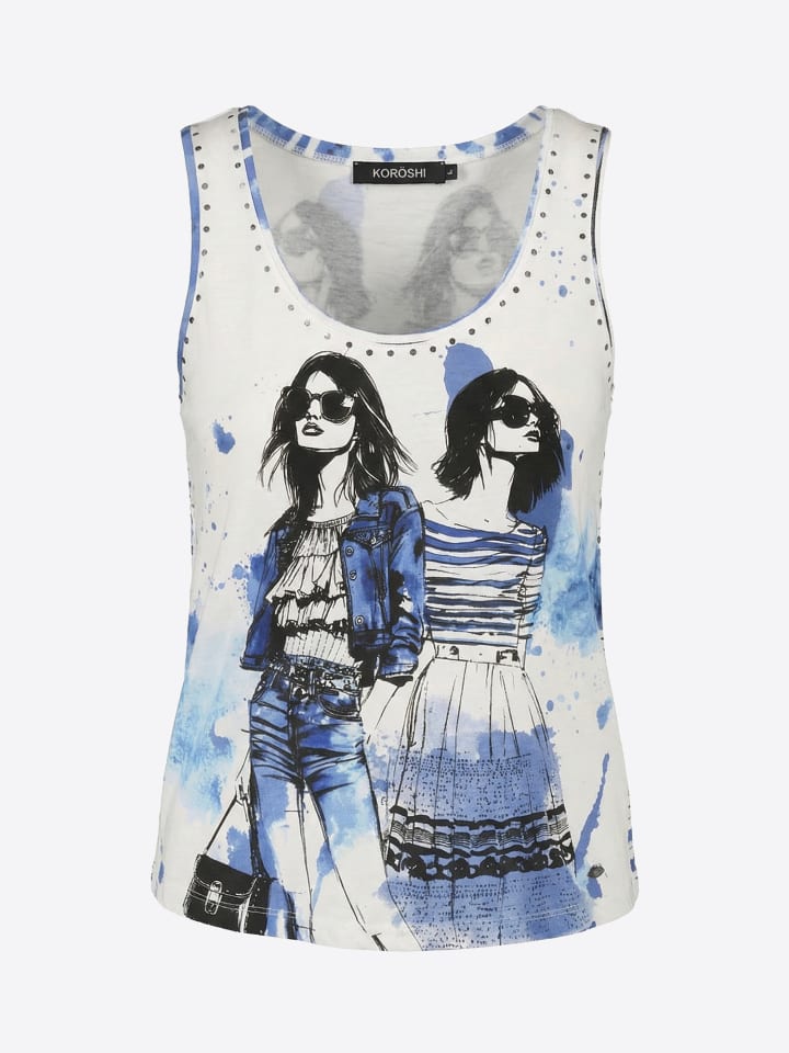 Damen-bedruckte Top-Mädchen in blau