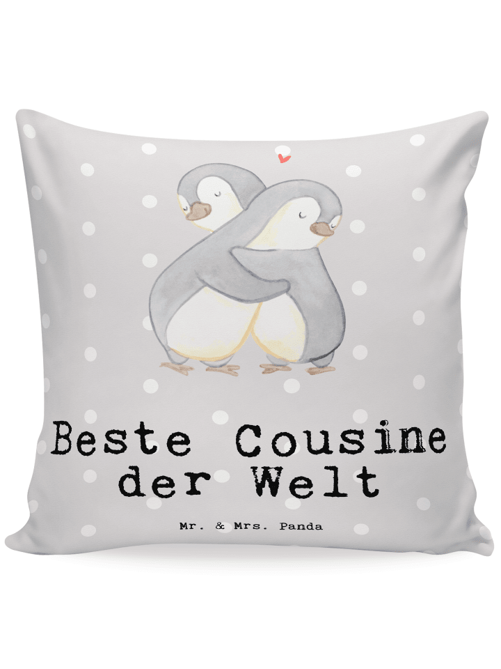 Kissen 40x40 Pinguin Beste Cousine der Welt mit... in Grau Pastell