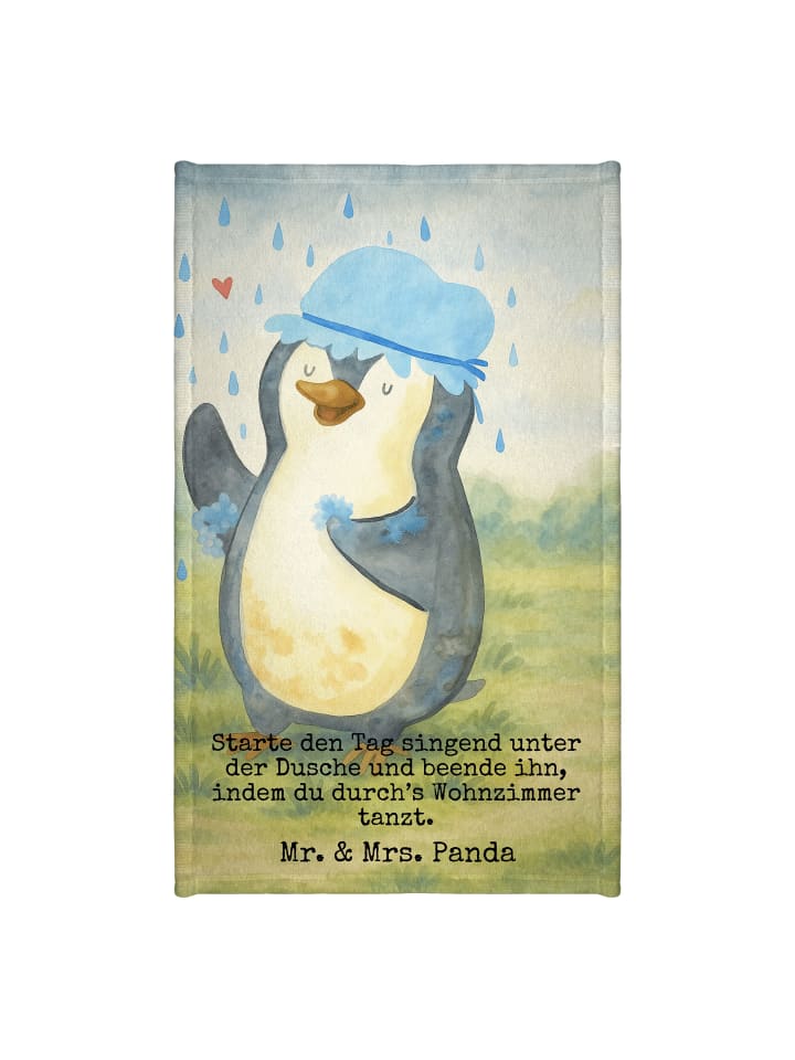 Handtuch Pinguin Duschen Design mit Spruch in Weiß