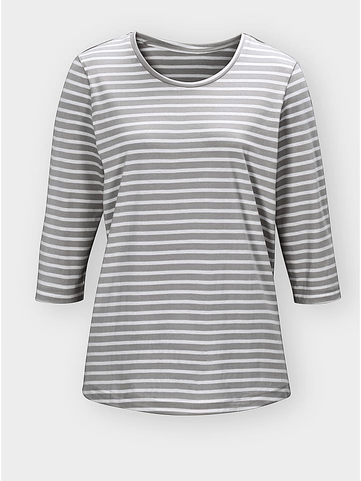 Schlafanzug-Shirt in steingrau-weiß-geringelt