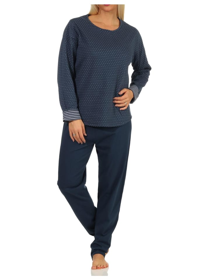 Schlafanzug langarm Wende Pyjama in navy