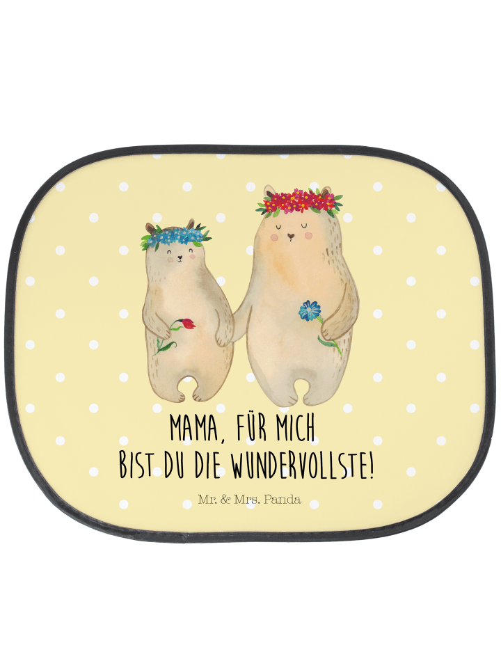 Auto Sonnenschutz Bären mit Blumenkranz mit Spruch in Gelb Pastell