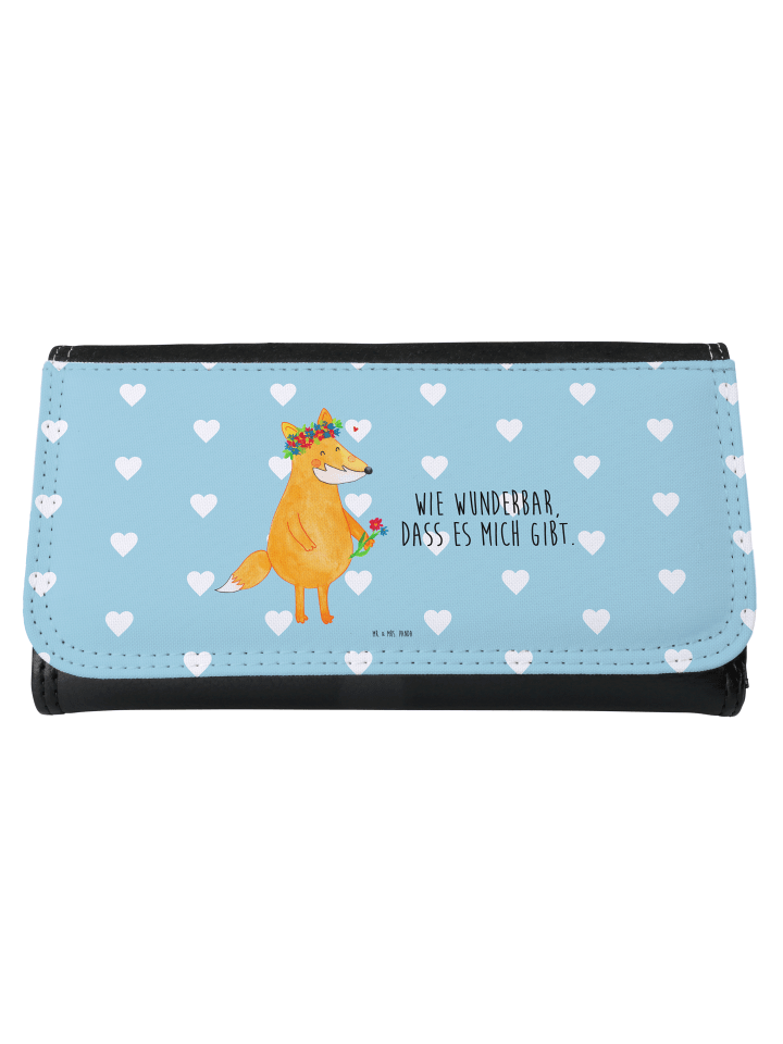 Portemonnaie Fuchs Blumen mit Spruch in Türkis Pastell