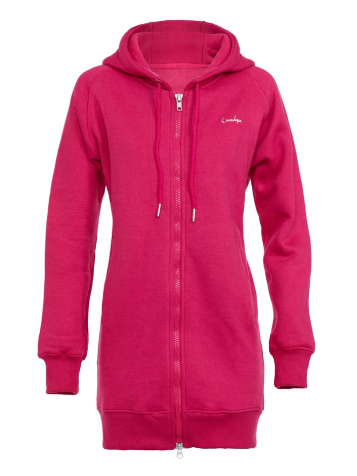 Lange, kuschelige Hoodie-Jacke mit 2-Wege-Zipper J006 in deep pink