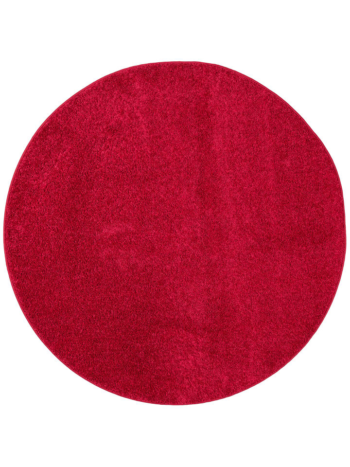 Hochflor Velours Teppich Mona Rund in Rot