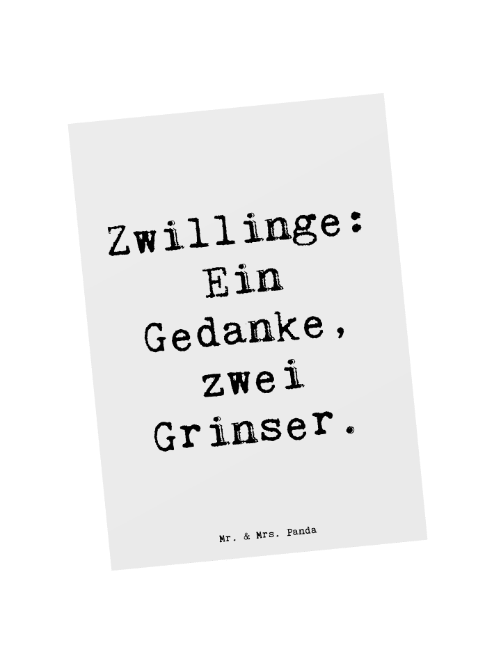 Postkarte Zwillingsgeschwister Grinser mit Spruch in Weiß