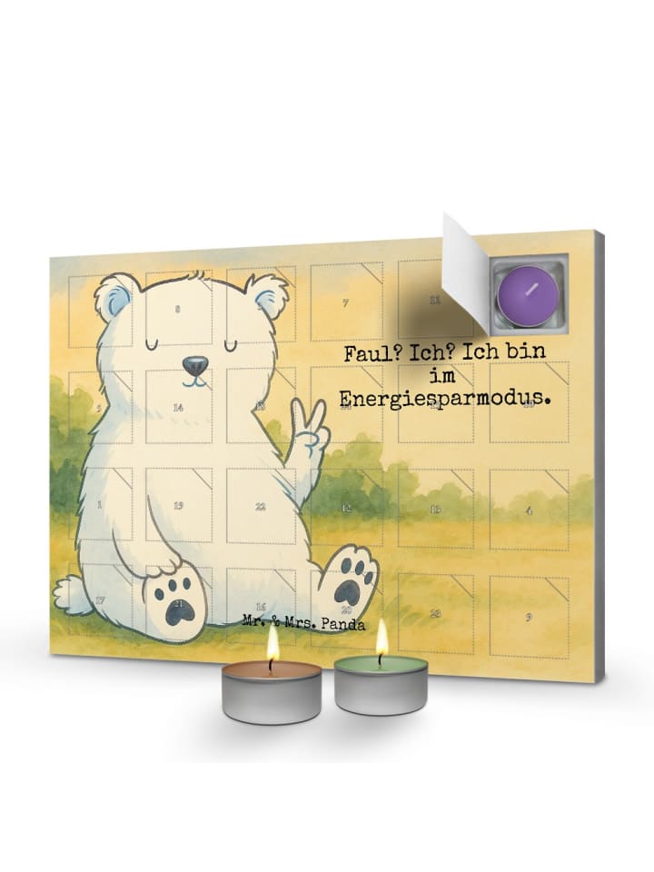 Adventskalender Eisbär Faul Design mit Spruch in Weiß