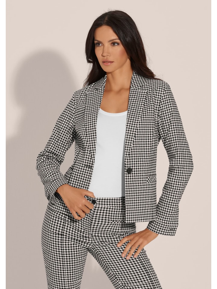 Blazer in feinem Vichy-Karo in weiß / schwarz
