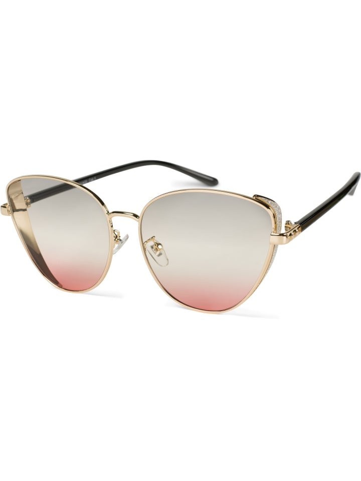 Cateye Sonnenbrille in Gold / Grau-Apricot Verlauf