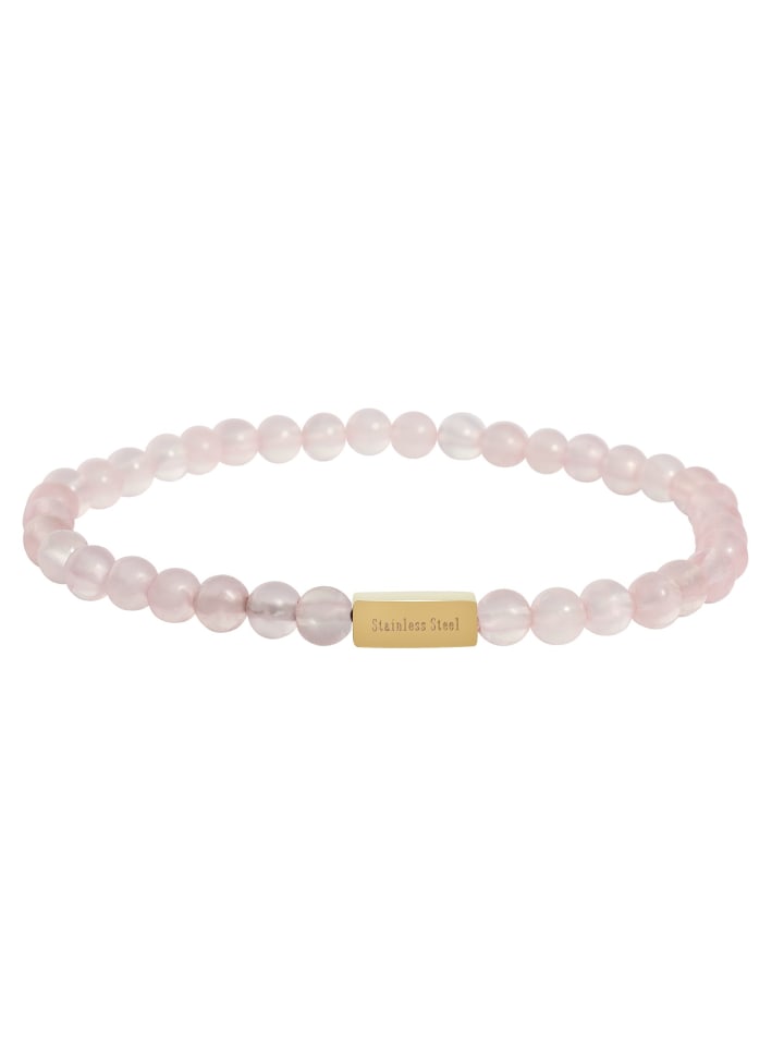 Damen Edelstahl Armband Kugelarmband 17 cm mit edlem Naturstein in roségold