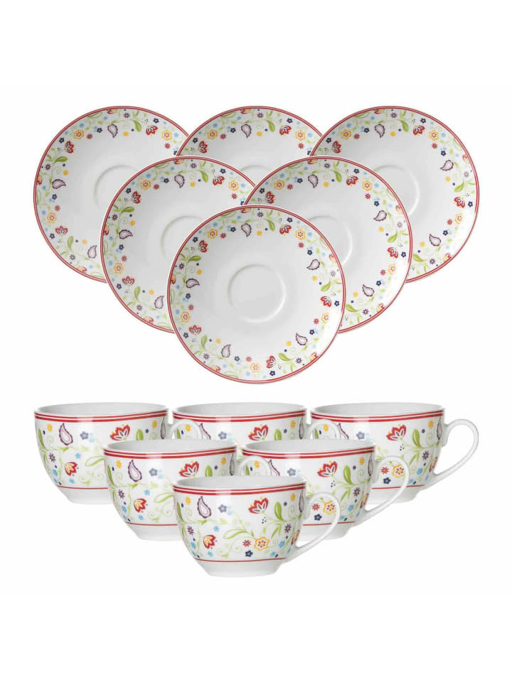 6er Set Kaffeetassen mit Untertassen Shanti in Bunt 220 ml