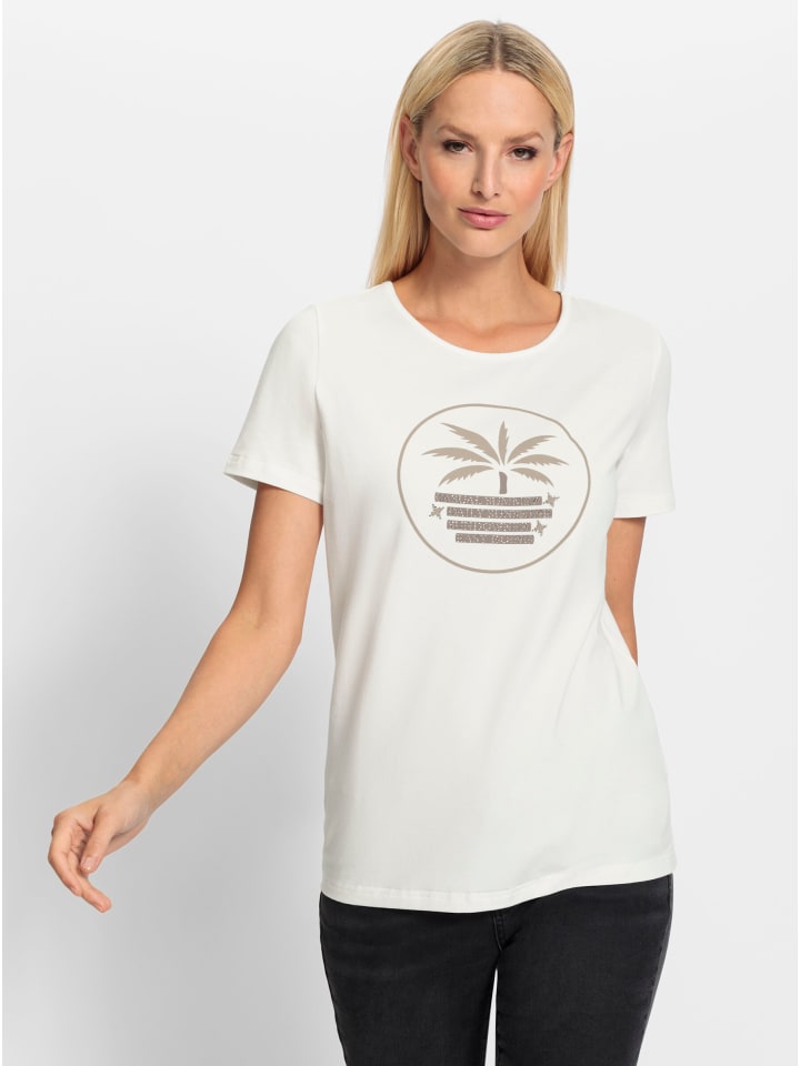 T-Shirt in ecru-taupe-bedruckt