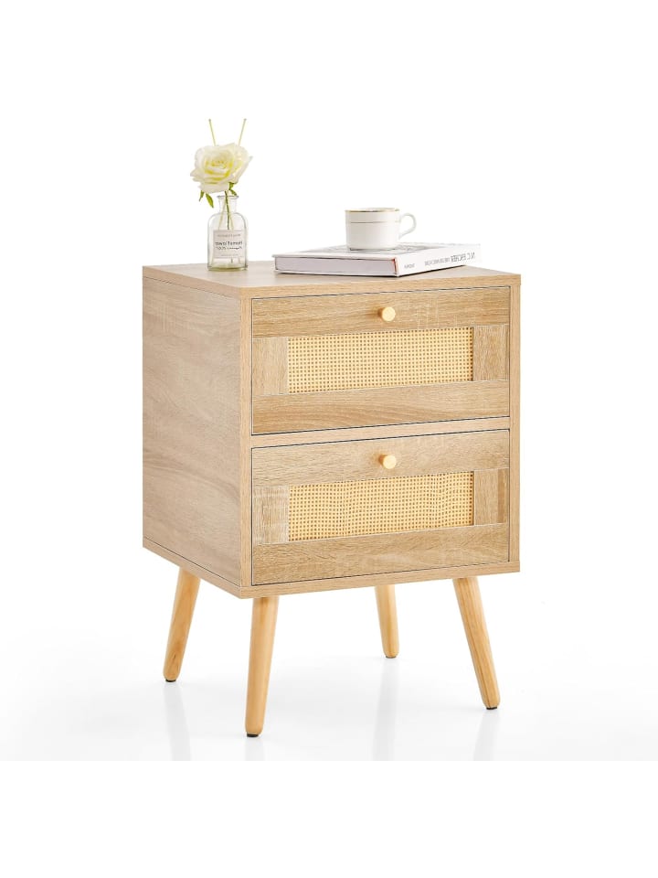 Nachttisch mit 2 Schubladen in Beige