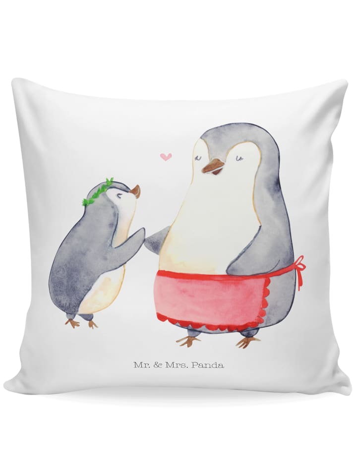 40x40 Kissen Pinguin mit Kind ohne Spruch in Weiß