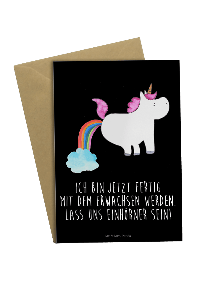 Grußkarte Einhorn Pupsen mit Spruch in Schwarz