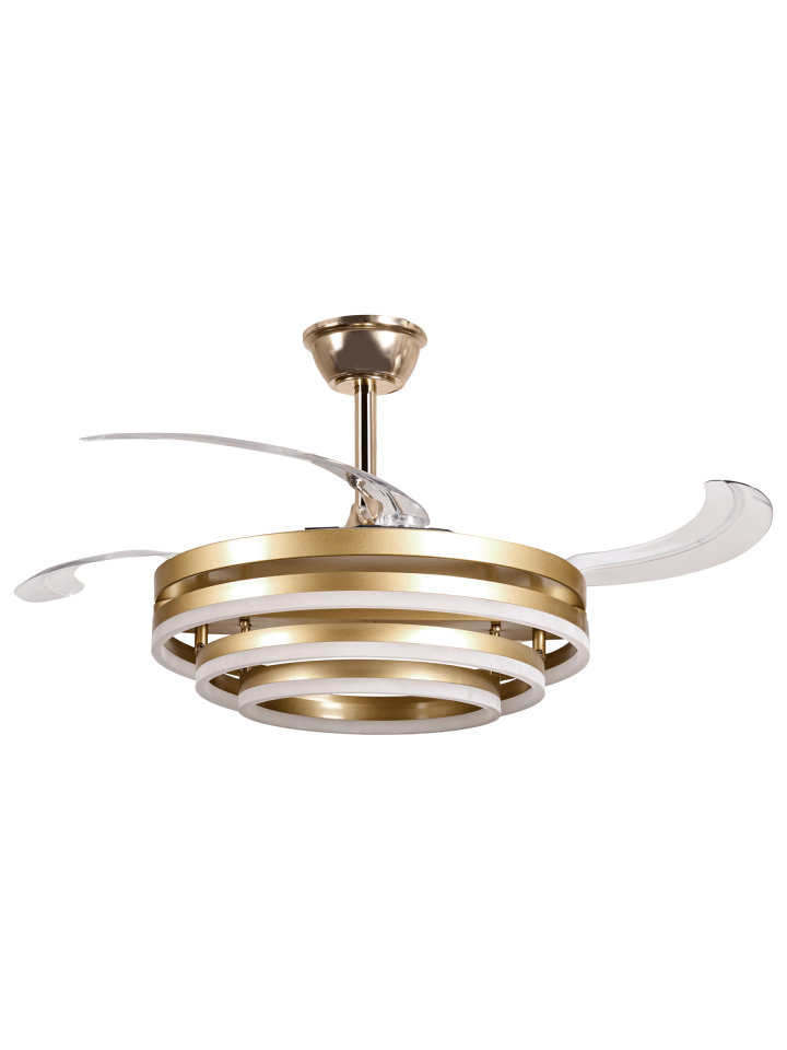 2-tlg Deckenventilator mit Licht AUCILLA in Gold/Weiß/Transparent