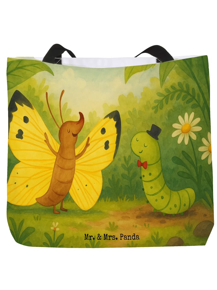 Tote Bag Raupe Schmetterling Design ohne Spruch in Weiß