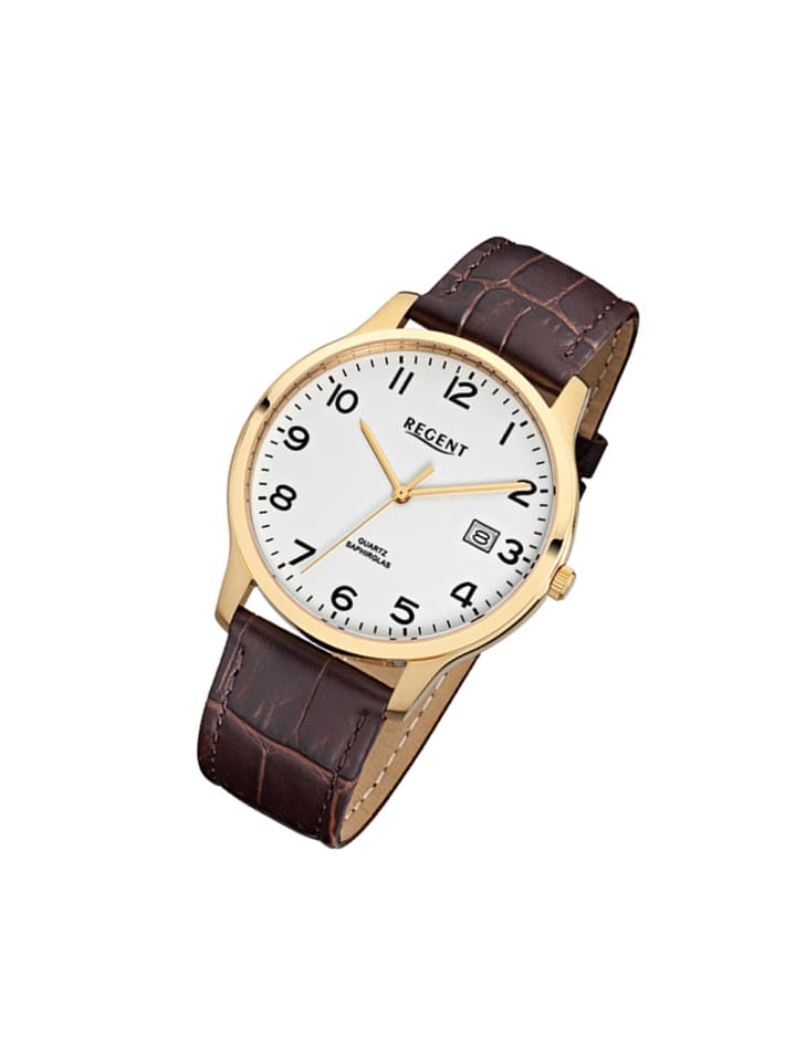 Analog-Armbanduhr Regent Lederarmband braun mittel (ca. 39mm)