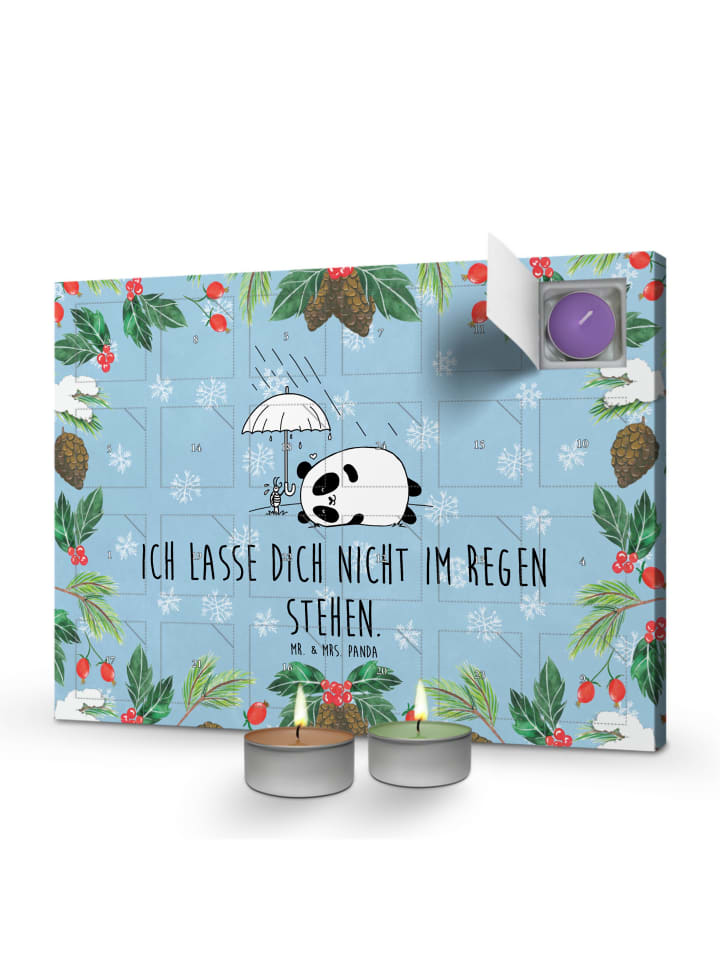 Adventskalender Panda Freundschaft mit Spruch in Eisblau