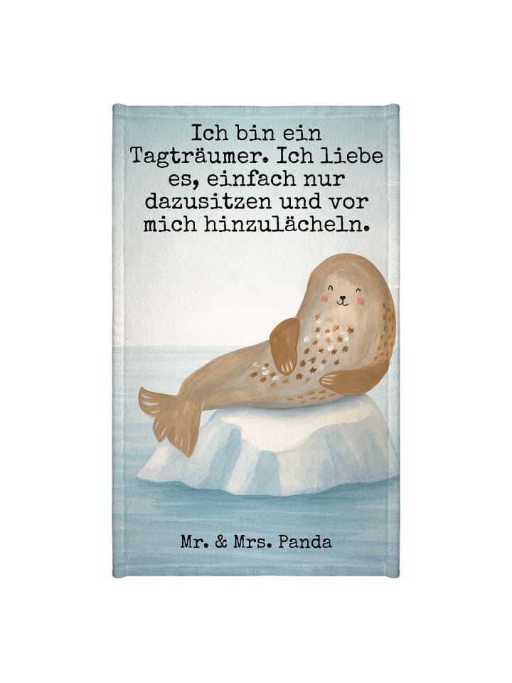 Gästehandtuch Robbe Lachen Design mit Spruch in Weiß